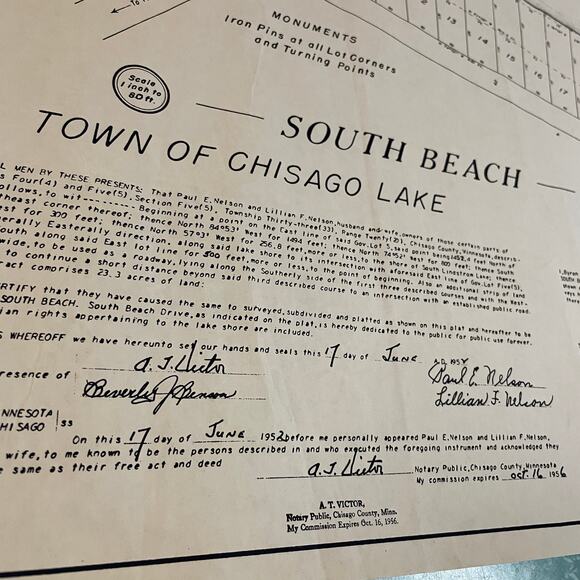 South Beach South Lindstrom Lake Chisago County MN Vintage  South Beach South Lindstrom Lake Chisago County MN Vintage Plat Map RM1